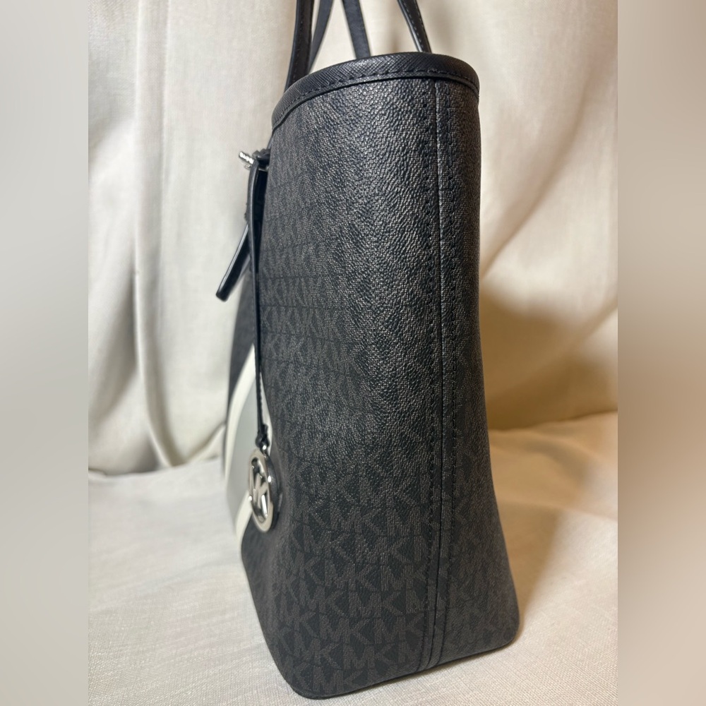Michael Kors Eva Large Logo Stripe Tote Black MK Signature Work Laptop Bag NWOT - Picture 9 of 16